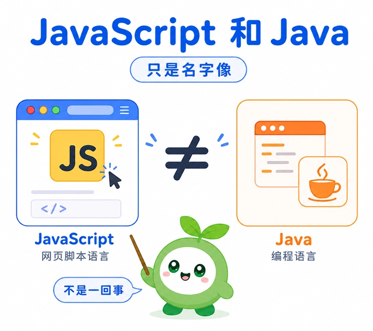 生动解释JavaScript与Java只是名字相似但完全不同的对比图