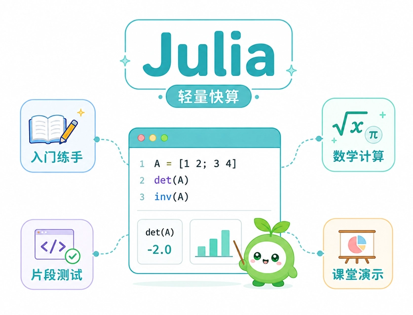 绿叶网Julia在线编译器在新手入门与临时数学计算等场景中的应用演示