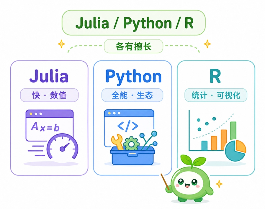 Julia与Python及R语言在数据科学与计算领域的特点及优势对比