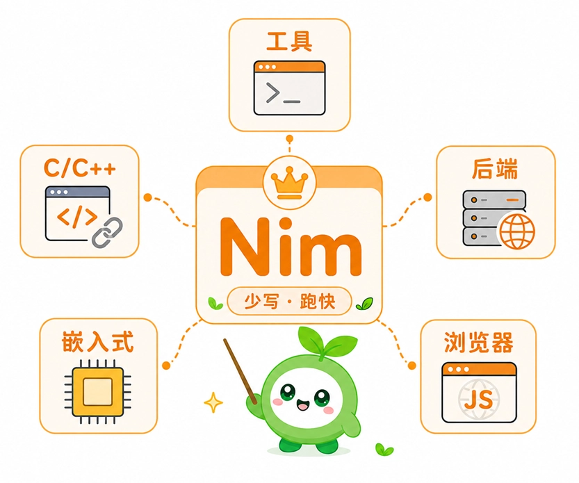 Nim语言的主要应用领域,涵盖命令行工具、C/C++互操作以及网络后端开发等。