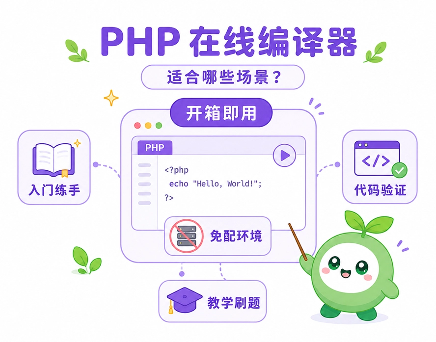 PHP在线编译器免配环境的优势,以及入门练手、代码验证与教学刷题等适用场景