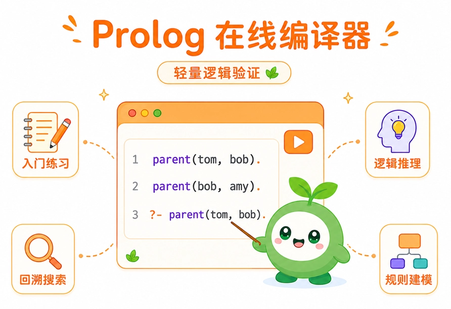 绿叶网 Prolog 在线编译器的主要使用场景,包括入门练习、逻辑推理、回溯搜索和规则建模。