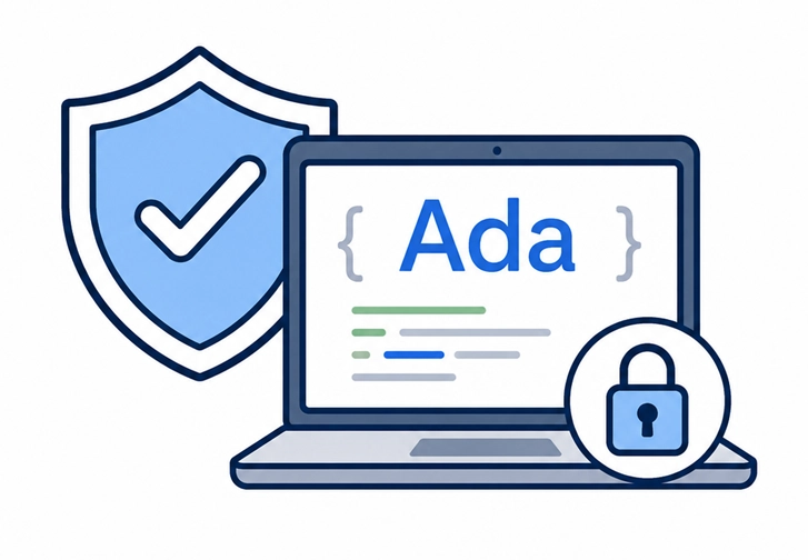 Ada 编程语言概念图，强调了其作为一门通用编程语言，天生自带的安全防错特性和严谨气质。
