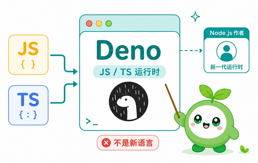 Deno的定义介绍:它是由Node.js作者打造的新一代JavaScript与TypeScript运行时。