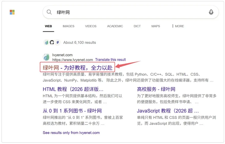 HTML title在搜索引擎结果显示