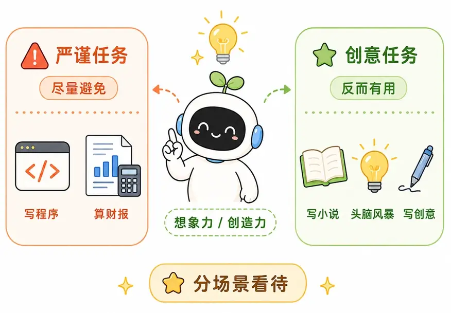 大模型幻觉的两面性：写代码等严谨任务需避免，写小说等创意任务依靠想象力