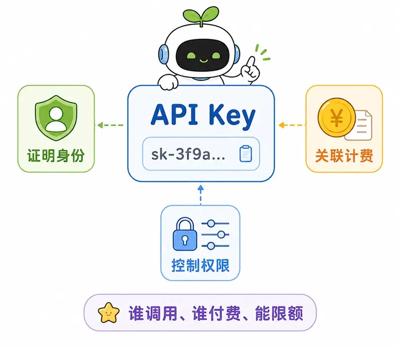 大模型 API Key 的三大核心作用:证明身份、关联 Token 计费、控制调用权限