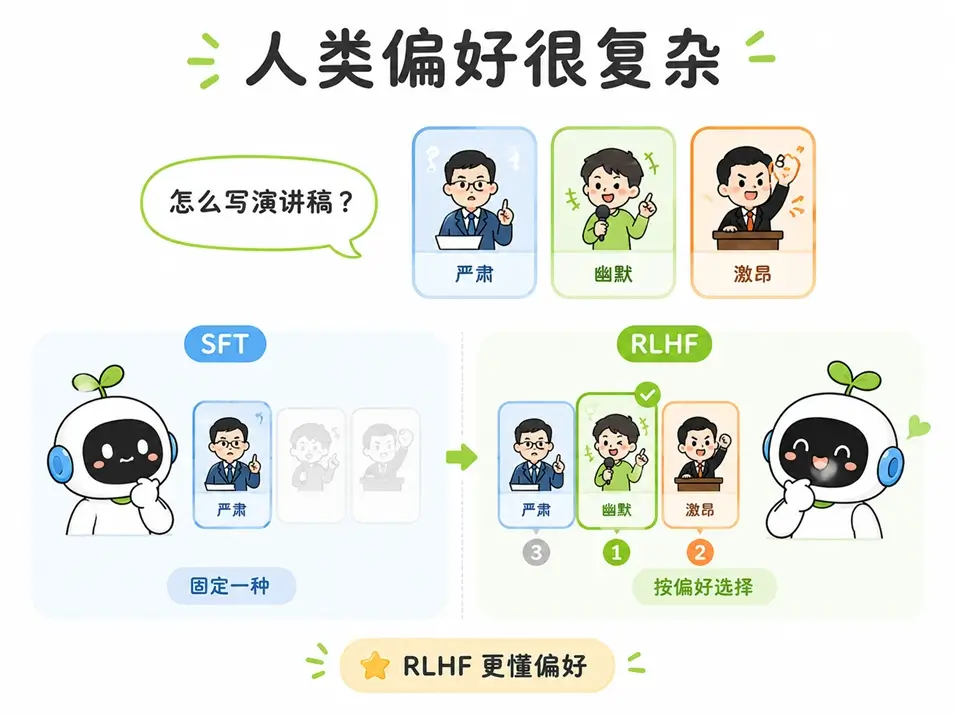 RLHF 如何解决人类偏好复杂的问题：大模型学习不同语境下的回答风格