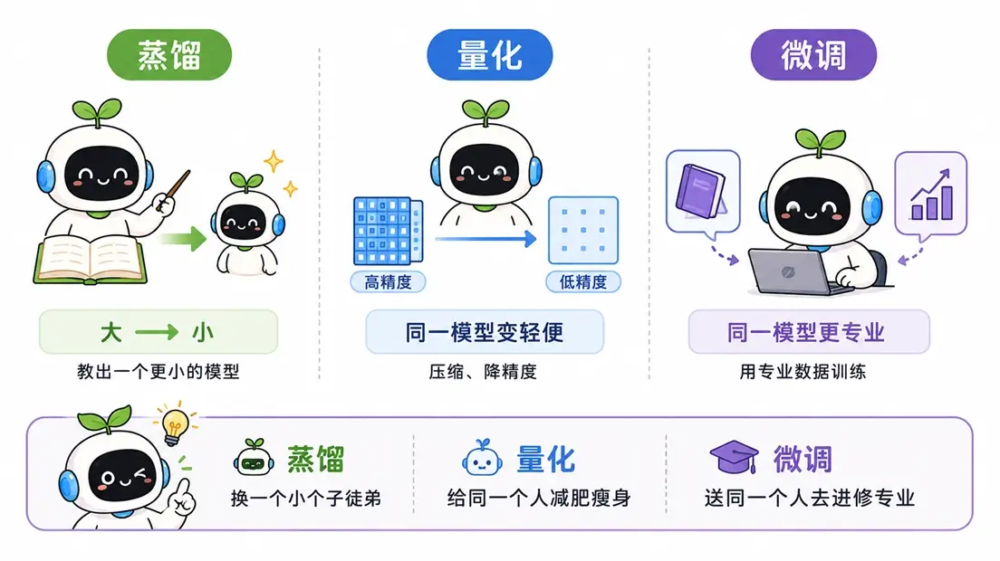 大模型三种优化方式对比:大模型蒸馏、大模型量化、大模型微调