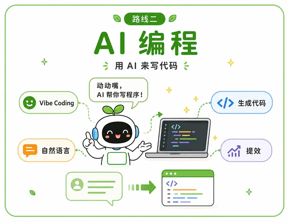 大模型进阶路线二:学习 AI 编程与 Vibe Coding 开发,体验动动嘴就能让大模型帮你自动生成代码的全新编程方式