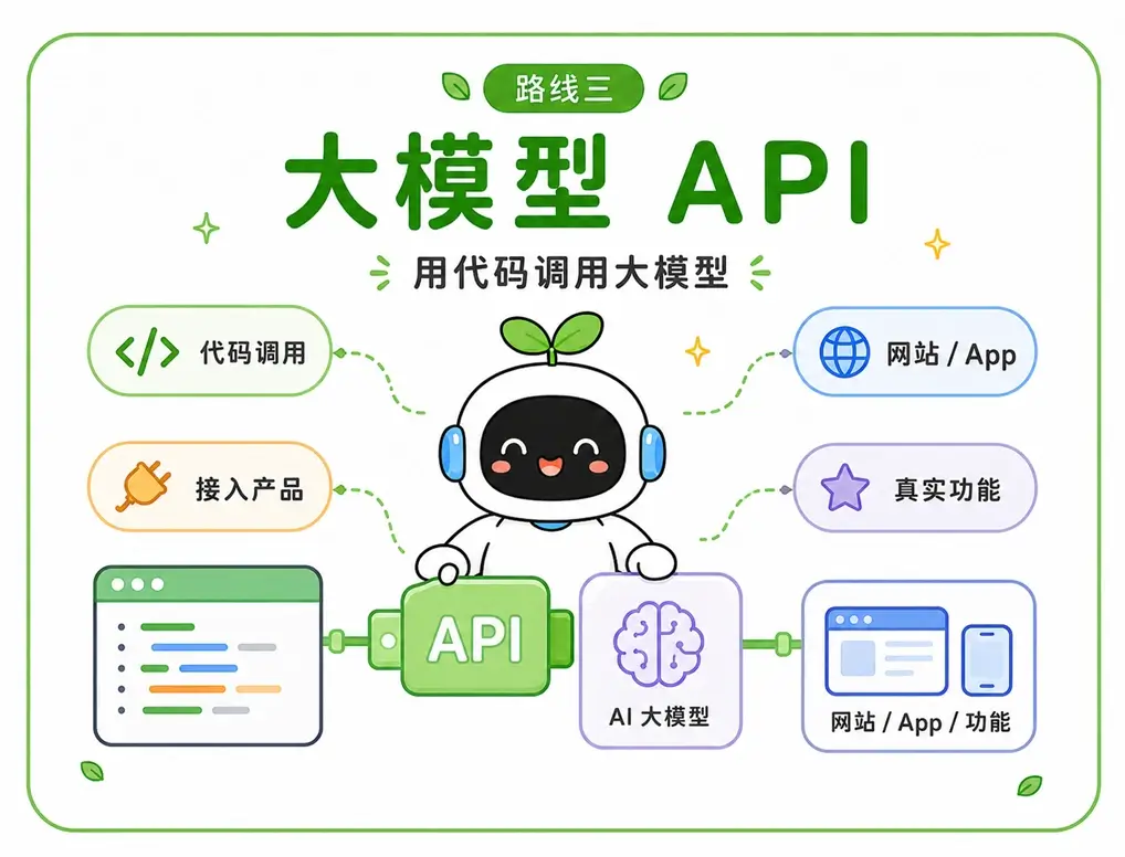 大模型进阶路线三:掌握大模型 API 接口调用,通过编写代码将各家 AI 大模型的真实运算能力接入到自己的网站或 App 业务系统中