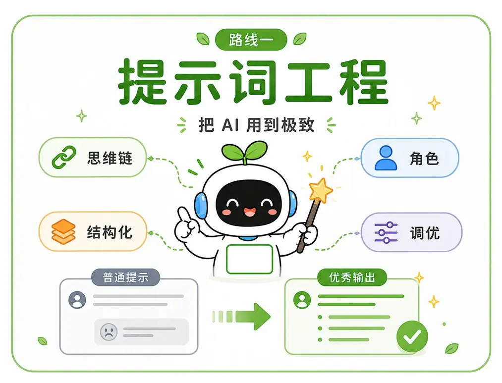 大模型进阶路线一:学习提示词工程,掌握角色扮演与结构化调优技巧,把 AI 工具的日常效能发挥到极致
