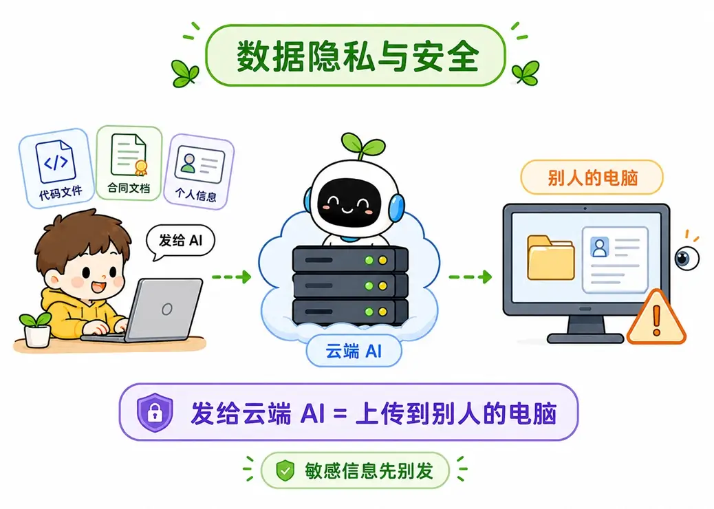 大模型数据隐私与安全图解:发给云端 AI 相当于把敏感信息上传到别人的电脑