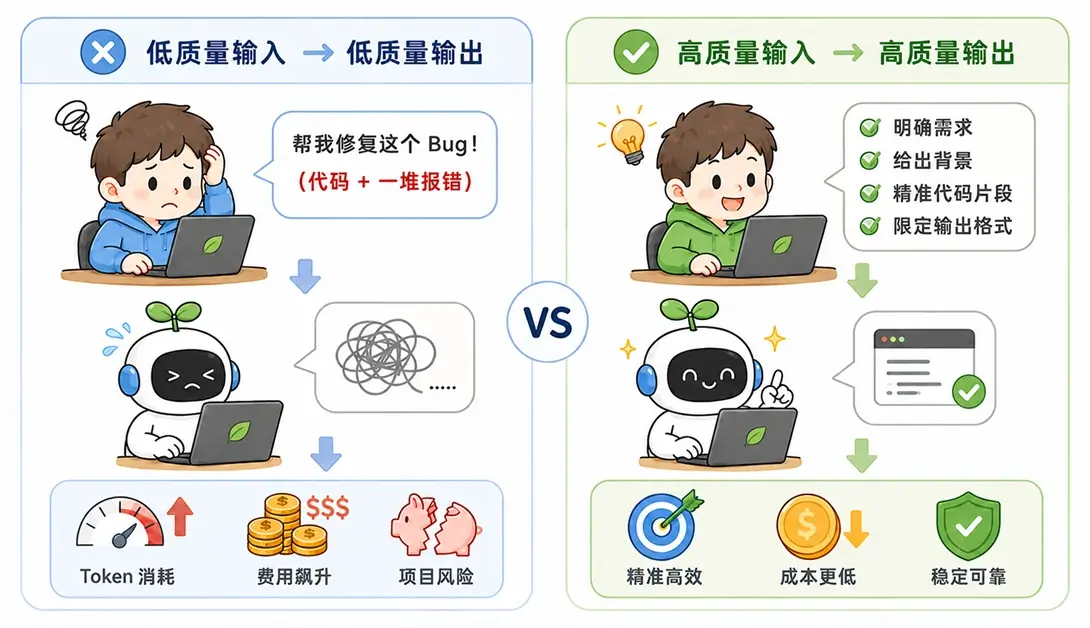 AI 编程选型对比：低质量输入导致账单暴涨 vs 高质量输入精准提效