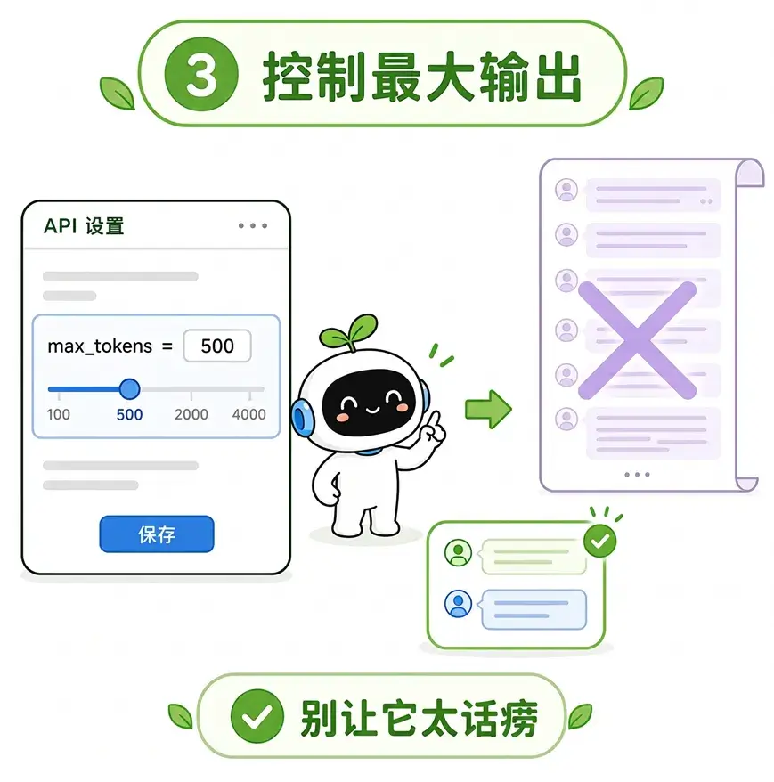 控制大模型 API 最大输出:设置 max_tokens 参数限制生成长度以防止 Token 额度浪费