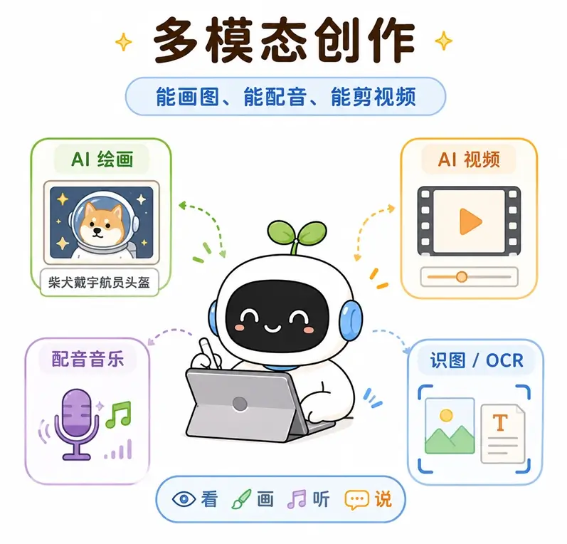 AI 多模态创作：大语言模型的 AI 绘画、视频生成与配音能力