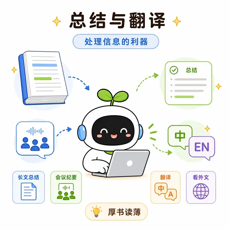 AI 信息处理：大模型长文总结、会议纪要提炼与多语言翻译