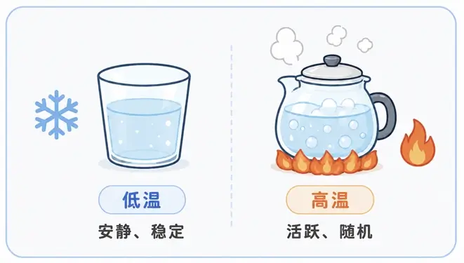 大模型 Temperature 参数通俗比喻:低温平静稳定的水 vs 高温活跃沸腾的水