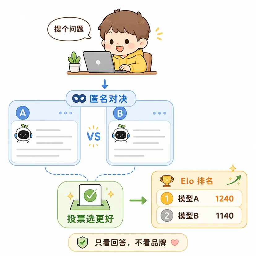 大模型 Arena 盲测投票机制:真人匿名对决打擂台与 Elo 积分排名系统