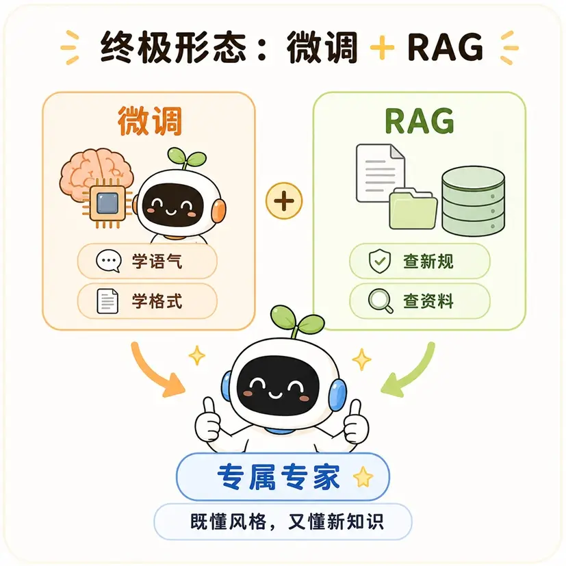 企业级大模型终极形态：微调结合 RAG，打造既 “懂规矩” 又 “懂新知识” 的专属专家组合打法