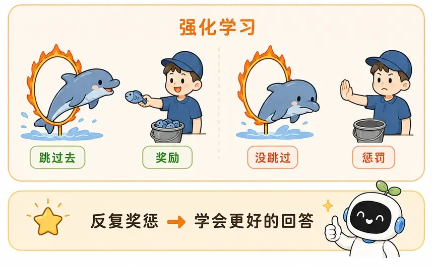 强化学习奖惩机制图解：使用海豚跳火圈，来理解大模型 RLHF 的条件反射原理