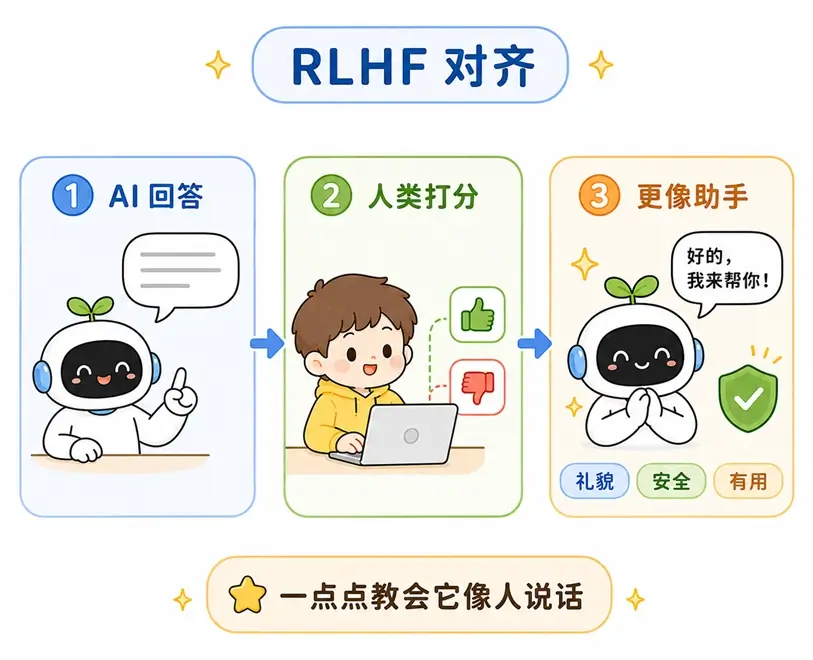 让大模型更像人的 RLHF(人类反馈强化学习)与对齐技术图解