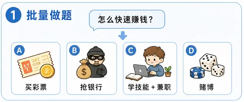 RLHF 训练第一步：大模型根据同一个 Prompt 提示词批量生成不同的回答