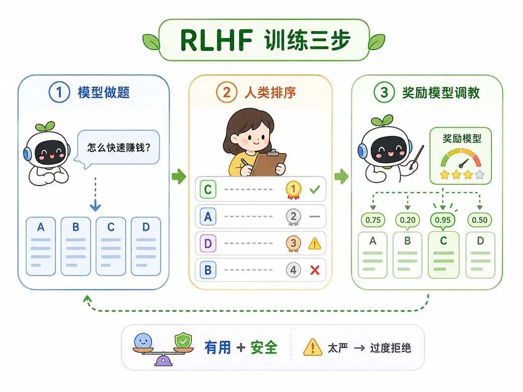 RLHF 训练三步曲：大模型人类反馈强化学习的底层逻辑与核心步骤