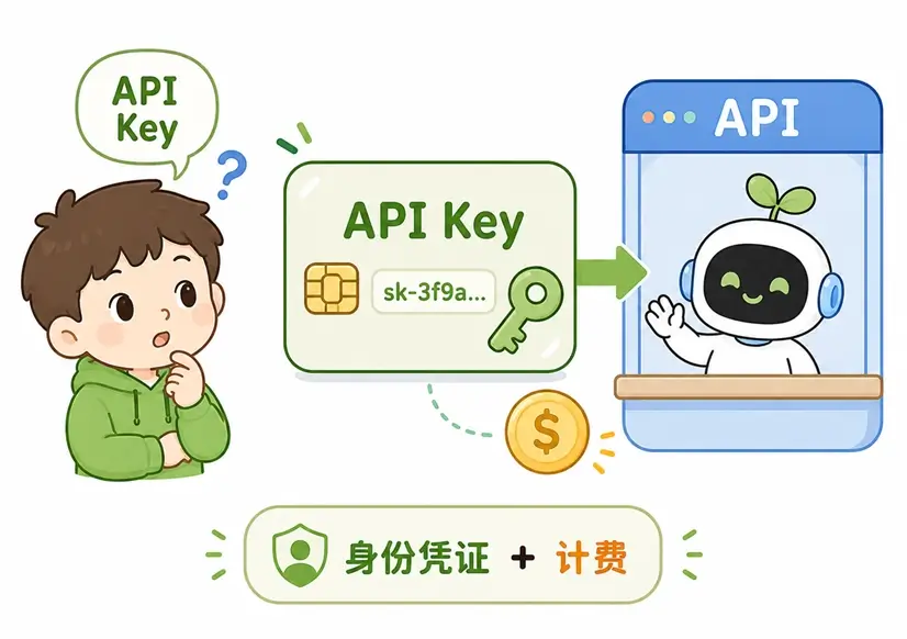 大模型 API Key 概念通俗图解:相当于调用大模型时的身份凭证与银行卡密码