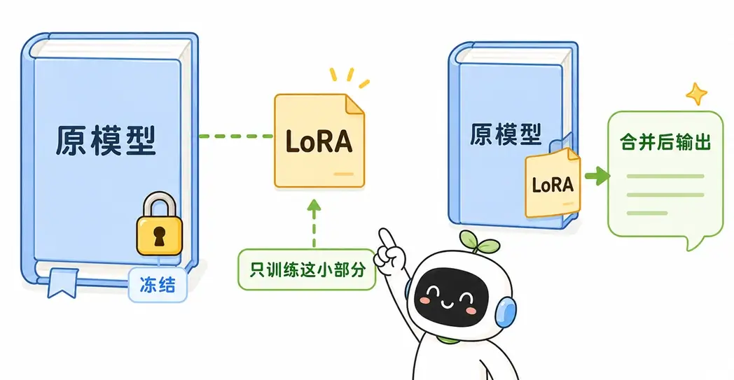 什么是大模型 LoRA 微调?冻结原模型参数,并外挂低秩矩阵