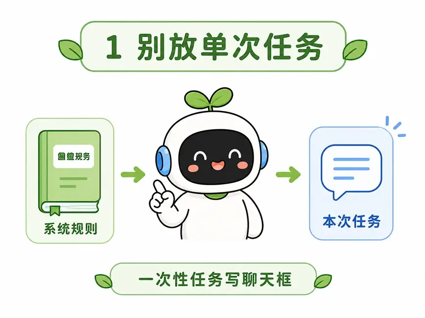 避免将一次性单次任务写进系统提示词的避坑指南图