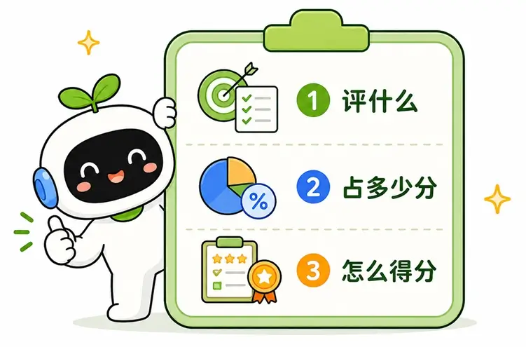 设计可落地评分标准的三个关键步骤:明确评什么指标、分配对应分值权重,以及设定具体的得分规则。