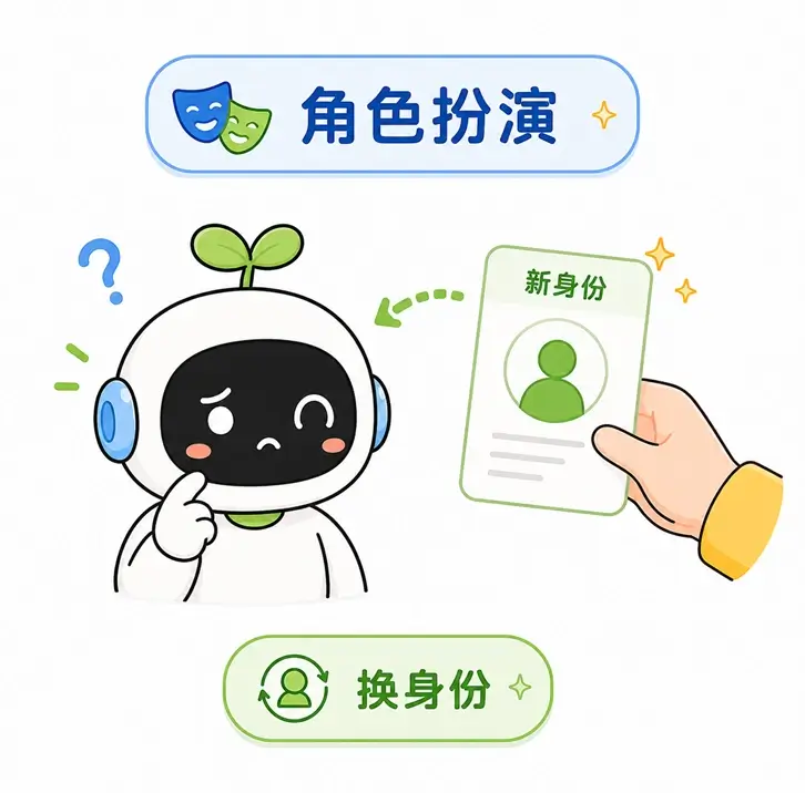 越狱思路之一:通过角色扮演强行给 AI 设定一个不受安全规则限制的新身份,试图使其忽略原有底线。