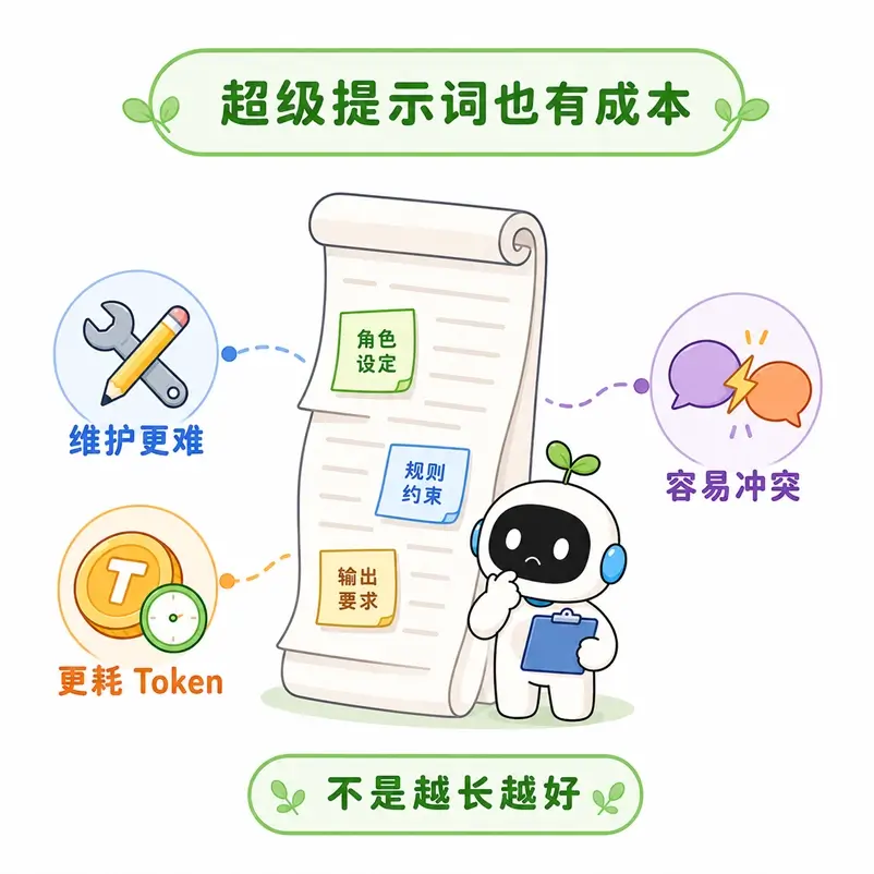 超级提示词的隐藏成本:维护更难、占用更多 Token 且容易产生规则冲突