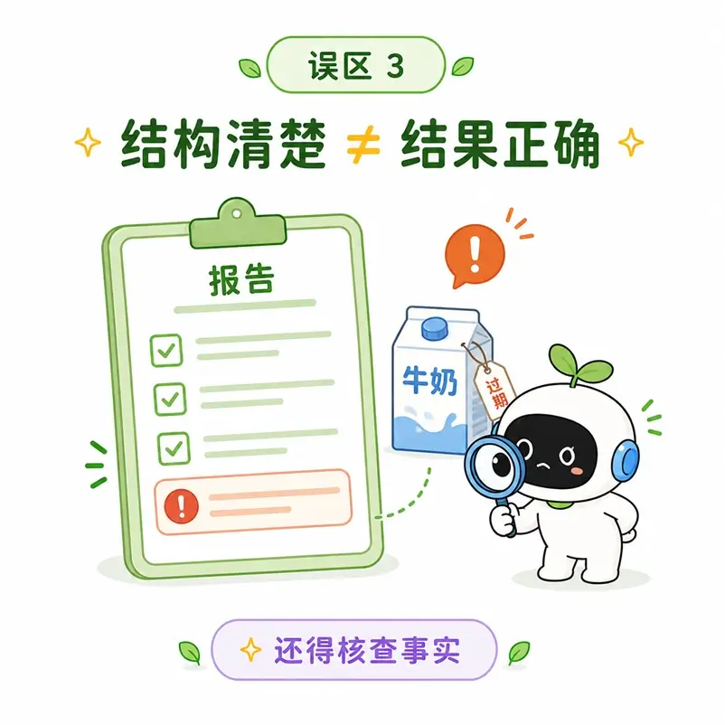 结构化提示词误区三：认为排版清楚结果就一定正确，AI 的输出仍需结合人工核查事实