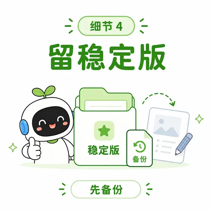 提示词模板的细节优化四:在大幅修改模板前,先备份一份验证过的稳定版本。