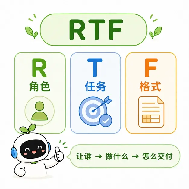 RTF 提示词框架的三个组成部分：角色、任务和格式