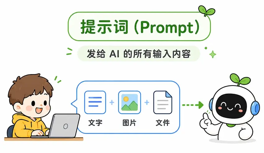 什么是提示词:用户发送给 AI 的文字、图片和文件等所有输入内容