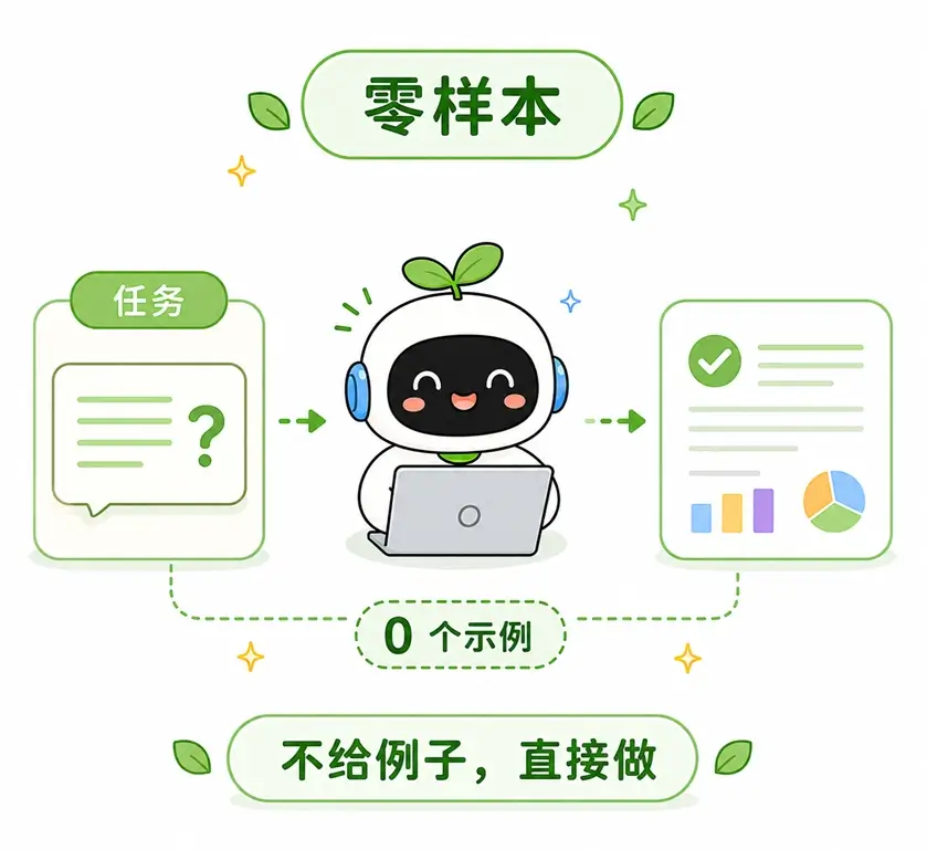 零样本提示的概念:不提供参考示例,直接让 AI 依靠自身能力完成任务